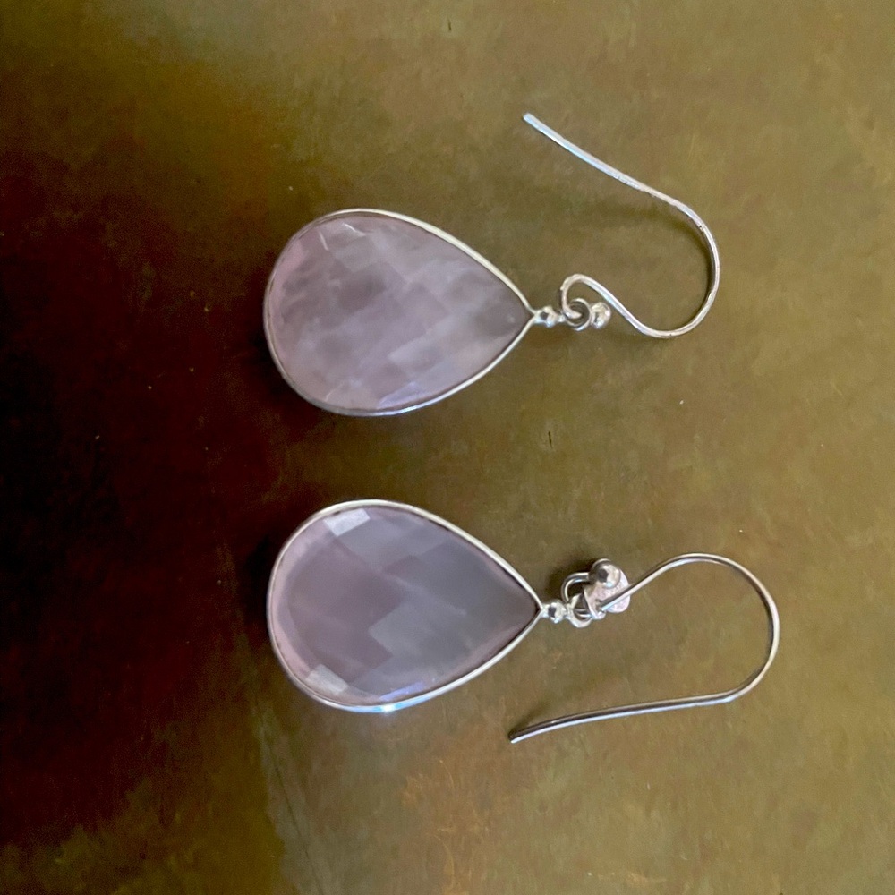 Rose Quartz And Silver Drop Earrings
